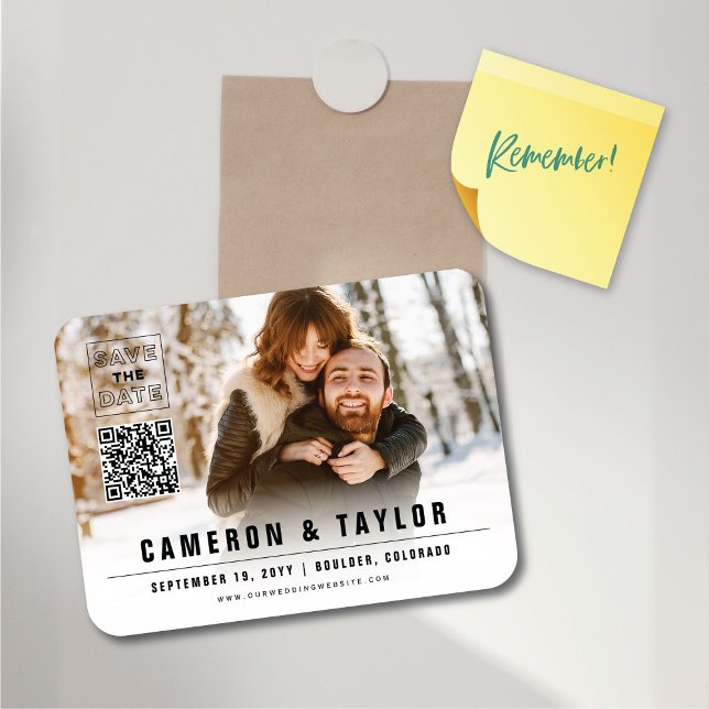 Íman Caixa Simples Quadrada Foto Moderno Chic Salvar a  (Simple Minimalist Square Box Photo Modern Chic Save The Date Flexible Magnet @ fat_fa_tin)