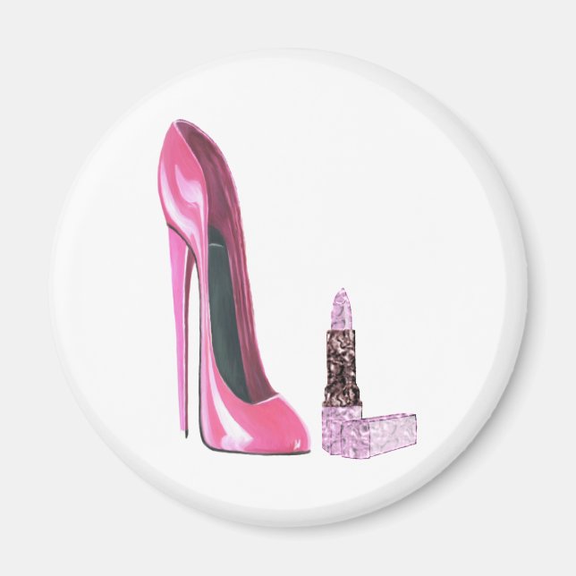 Íman Calçado Stiletto Rosa e Arte Lipstick (Frente)