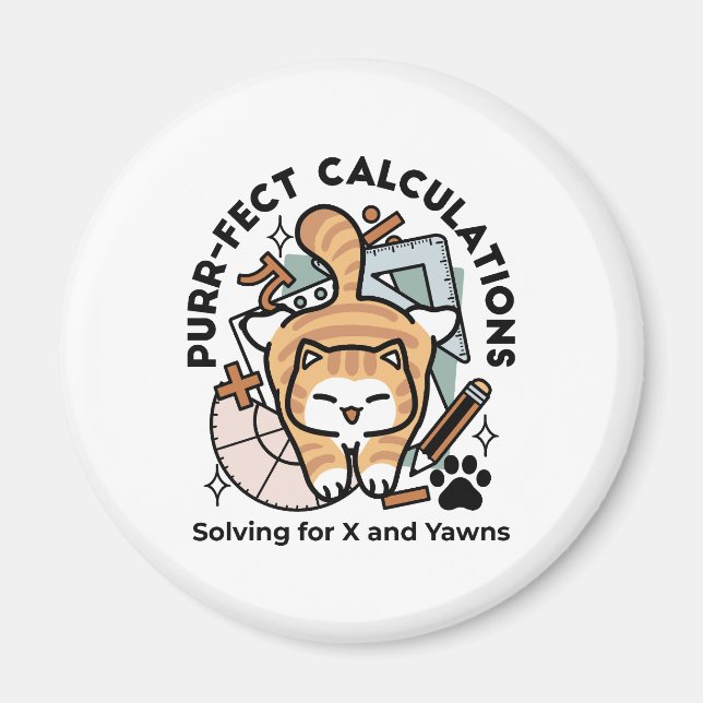 Íman Cálculos Perfeitos – Design de Gato de Matemática  (Frente)