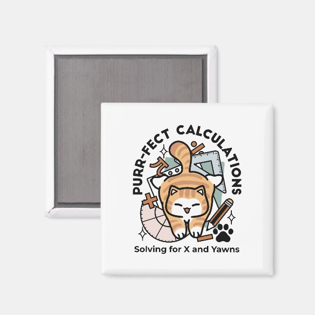 Íman Cálculos Perfeitos – Design de Gato de Matemática  (Front/Back)