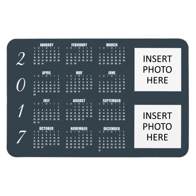 Íman Calendário 2017 Magnet Azul Grayish Steel - 2 Foto (Horizontal)