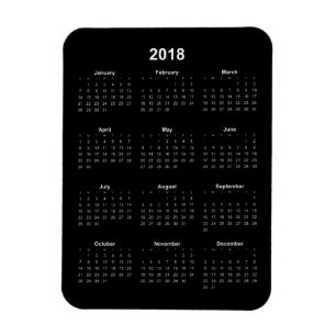 Íman Calendário 2018 - Texto Branco com Fundo Preto