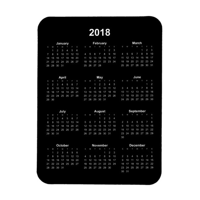 Íman Calendário 2018 - Texto Branco com Fundo Preto (Vertical)