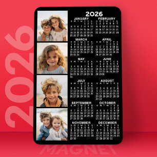 Íman Calendário 2022 com 4 Colagem de Fotos - preto
