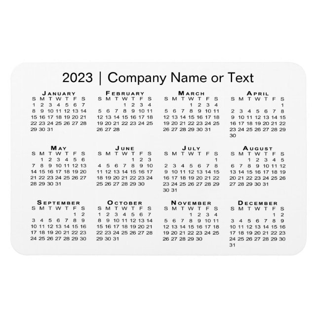 Íman Calendário 2023 com Texto Personalizado Branco (Horizontal)