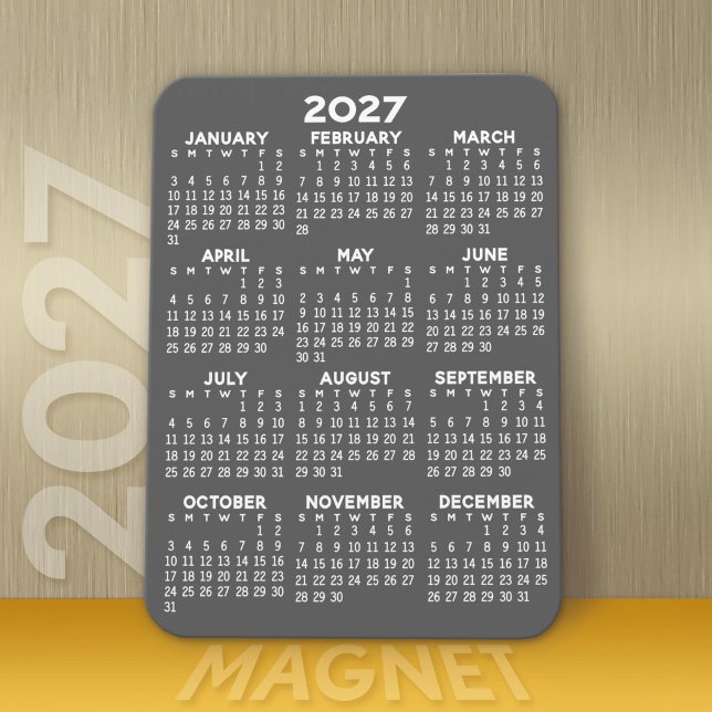 Íman Calendário 2023 - Mini Calendário da Cinza Básica (Modern 2027 Calendar Magnet)