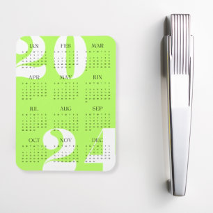 Íman Calendário 2024 Minimalista Neon Verde Branco Pret