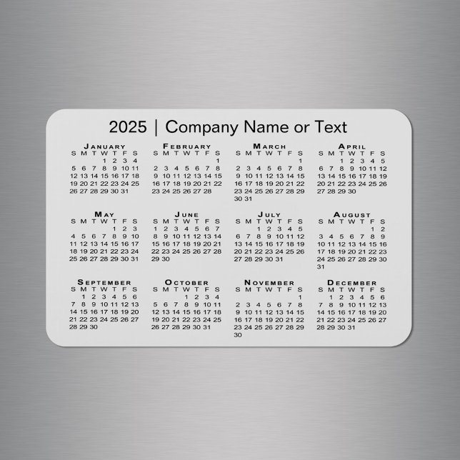 Íman Calendário 2025 com Cinza de Texto Personalizada (2025 Calendar with Custom Text Grey Magnet in situ)