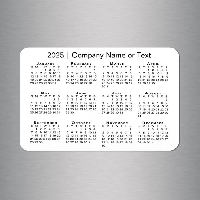 Íman Calendário 2025 com Texto Personalizado Branco (2025 Calendar with Custom Text White Magnet in situ)