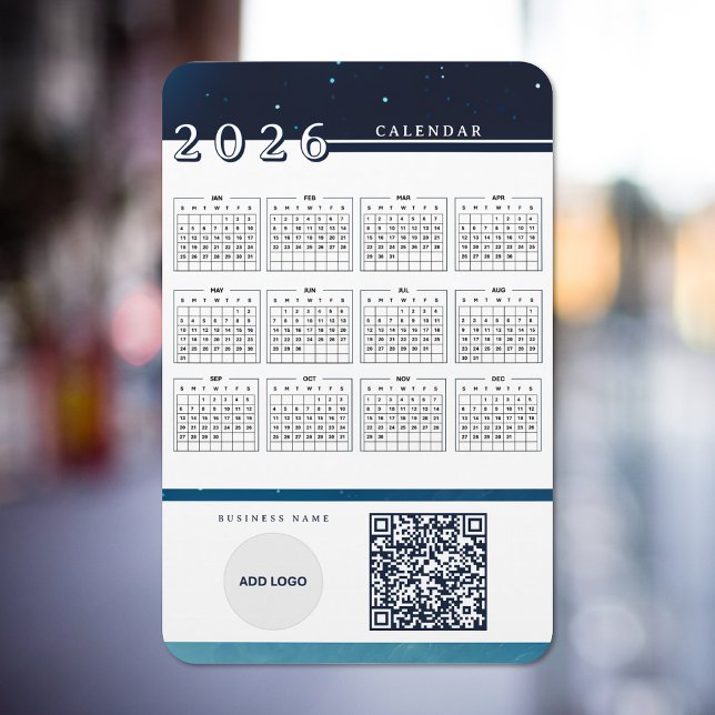 Íman Calendário 2026 Adicionar logotipo Código QR Códig (2026 Calendar Add Logo QR Code Flexible Magnet)