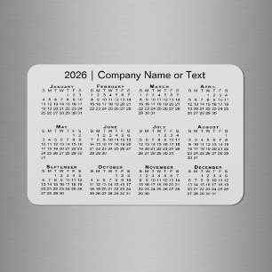Íman Calendário 2026 com Cinza de Texto Personalizada
