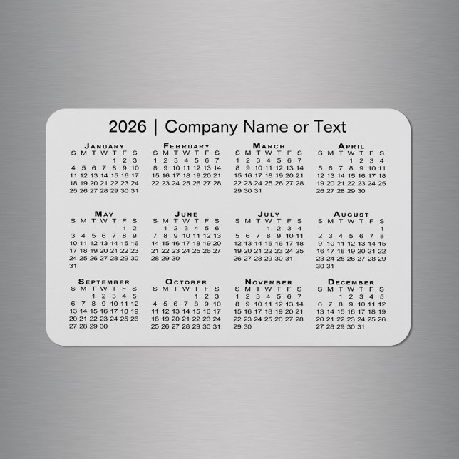 Íman Calendário 2026 com Cinza de Texto Personalizada (2026 Calendar with Custom Text Grey Magnet in situ)