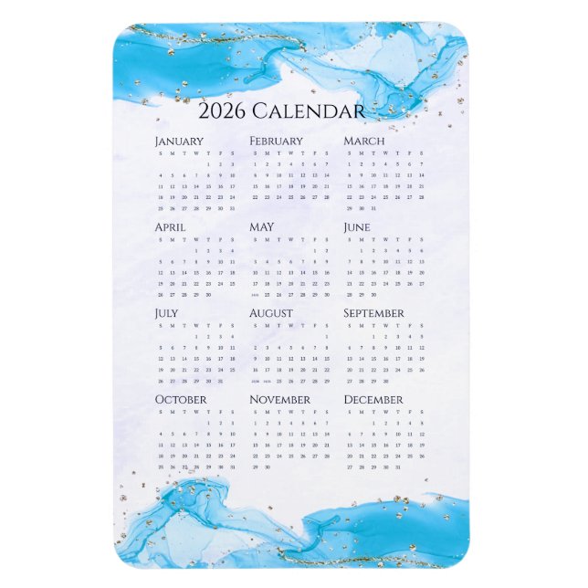 Íman Calendário 2026 Ondas Tropicais Marmoreadas (Vertical)