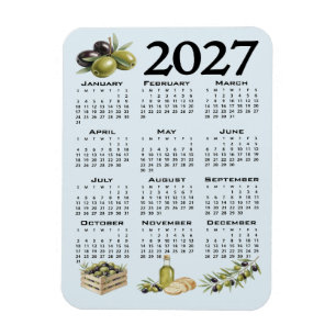 Íman Calendário 2027, Azeitonas Mediterrâneas, Azul