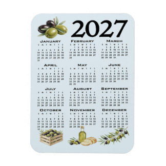Íman Calendário 2027, Azeitonas Mediterrâneas, Azul