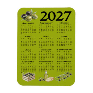 Íman Calendário 2027, Azeitonas Mediterrâneas, Verde