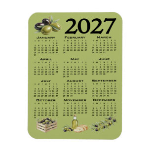 Íman Calendário 2027, Azeitonas Mediterrâneas, Verde