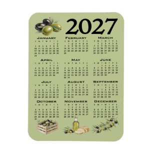 Íman Calendário 2027, Azeitonas Mediterrâneas, Verdes