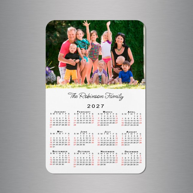 Íman Calendário 2027 com Nome e Foto Personalizáveis (Customizable Photo Name 2027 Calendar Magnet in situ)