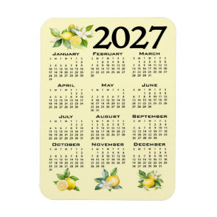 Íman Calendário 2027 Estilo Italiano Limões Amarelo