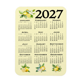 Íman Calendário 2027 Estilo Italiano Limões Amarelo