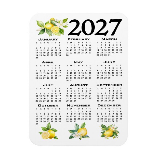 Íman Calendário 2027 estilo italiano limões branco (Vertical)