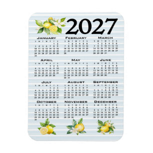 Íman Calendário 2027 Estilo Italiano Limões Listras Azu
