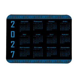 Íman Calendário 2027, Fretwork Grego, Azul Cosmos no Pr
