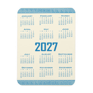 Íman Calendário 2027, Fretwork Grego, Azul em Cosmic La