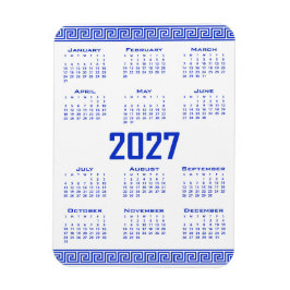 Íman Calendário 2027, Fretwork Grego, Azul Grego sobre