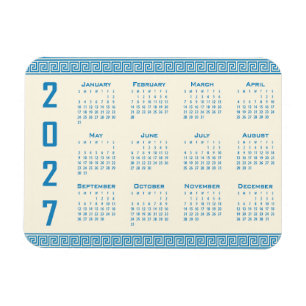 Íman Calendário 2027, Fretwork Grego, Azul no Cosmic La