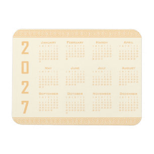 Íman Calendário 2027, Fretwork Grego, Bege em Cosmic La