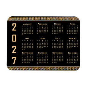Íman Calendário 2027, Fretwork Grego, Bege no Preto