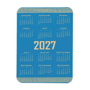 Íman Calendário 2027, Fretwork Grego, Bege sobre Azul C