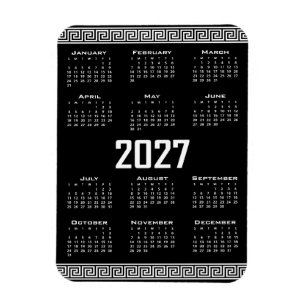 Íman Calendário 2027, Fretwork Grego, Branco no Preto