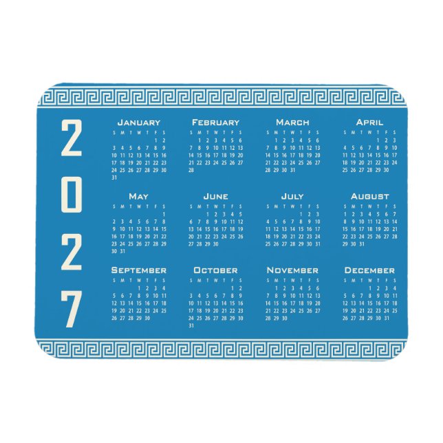 Íman Calendário 2027, Fretwork Grego, Cosmic Latte em A (Horizontal)