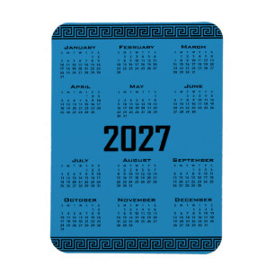 Íman Calendário 2027, Fretwork Grego, Preto no Azul Cos