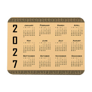 Íman Calendário 2027, Fretwork Grego, Preto no Bege