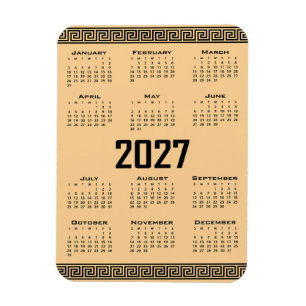 Íman Calendário 2027, Fretwork Grego, Preto no Bege