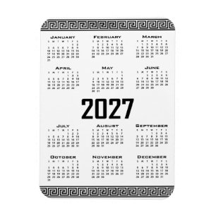 Íman Calendário 2027, Fretwork Grego, Preto no Branco