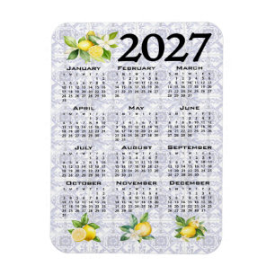 Íman Calendário 2027 Limões Azulejos Italianos Mediterr