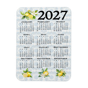 Íman Calendário 2027 Limões Azulejos Italianos Mediterr
