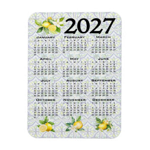 Íman Calendário 2027 Limões Italianos Azulejos Mediterr