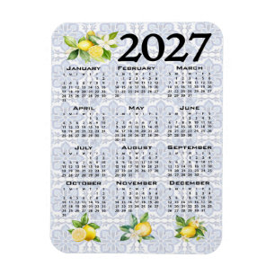 Íman Calendário 2027 Limões Italianos Azulejos Mediterr