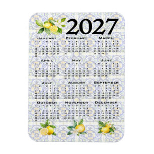 Íman Calendário 2027 Limões Italianos Azulejos Mediterr