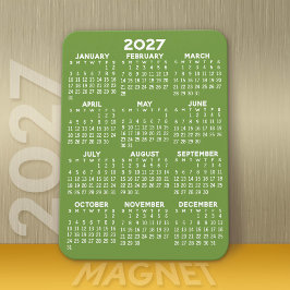 Íman Calendário 2027 - Moderno Verde Branco Mínimo Bási