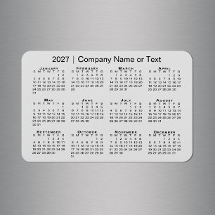 Íman Calendário 2027 Texto Personalizado Cinza