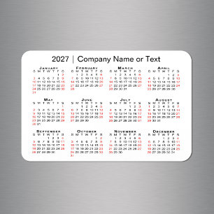 Íman Calendário 2027 Texto Personalizado Preto Vermelho