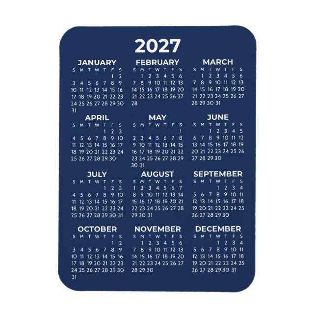 Íman Calendário Anual 2027 Básico Mini Azul Marinho (Vertical)
