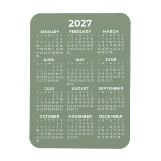 Íman Calendário Anual 2027 Básico Mini Verde Salvia